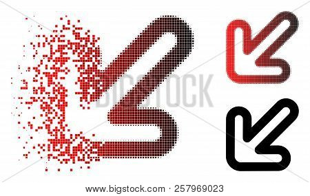 Left-down Arrow Icon In Sparkle, Dotted Halftone And Undamaged Entire Variants. Pixels Are Combined 