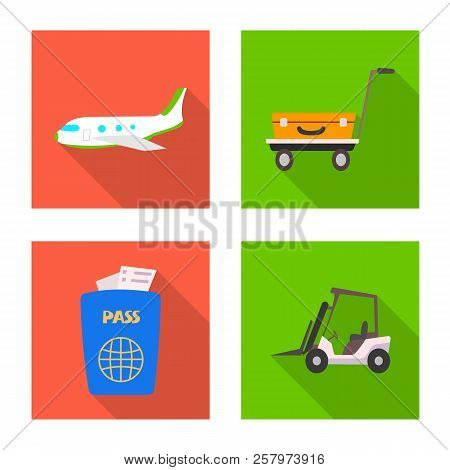 Vector Design Of Airport And Airplane Sign. Set Of Airport And Plane Stock Symbol For Web.