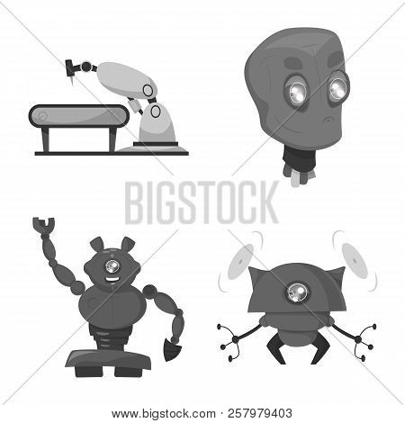 Vector Design Of Robot And Factory Icon. Set Of Robot And Space Vector Icon For Stock.