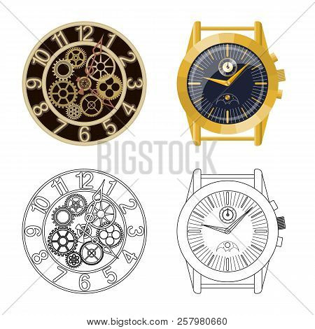 Vector Illustration Of Clock And Time Logo. Collection Of Clock And Circle Vector Icon For Stock.