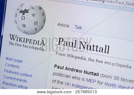 Ryazan, Russia - September 09, 2018 - Wikipedia Page About Paul Nuttal On A Display Of Pc