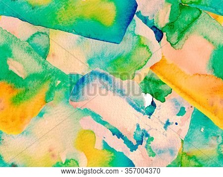 Vintage Texture Illustration. Green And Aqua Menthe Watercolor Seamless Pattern. Abstract Texture Ba
