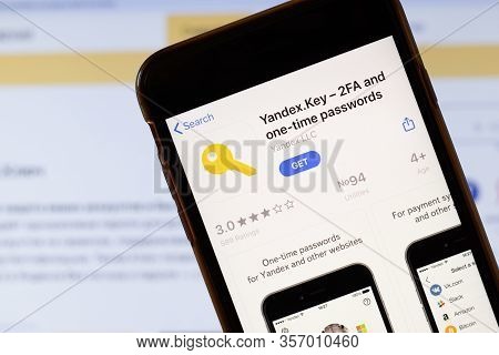 Los Angeles, California, Usa - 24 March 2020: Yandex.key App Logo On Phone Screen Close Up With Webs