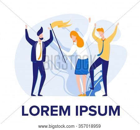 United Business Team, Triumphing Over Business Success. Man, Dressed In Blue Suit, Reaching For Sky 