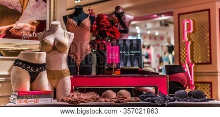 Singapore - Mar 4, 2020: Interior Of Victoria's Secret Store, An American Designer, Manufacturer, An