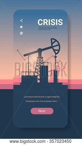 Pumpjack Silhouette Petroleum Production Trade Oil Industry Downward Chart Arrow Falling Price Crisi