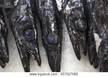 Fresh Espada Fish On Traditional Fish Market In Funchal At Madeira Island, Portugal