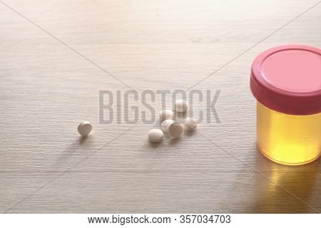 Urinalysis, Drug Testing, Drug. Plastic Jars For Medical Tests.. Urine Test