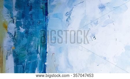 Art Detail Blue Abstract Oil Painted Background. Turquoise Oil Paint Texture. Abstract Art Backgroun