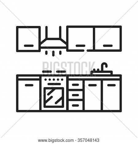 Kitchen Interier Black Line Icon. A Room In The House Used For Cooking And Food Preparation. Pictogr
