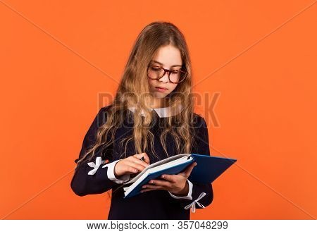 Her First Day At School. Little Girl On September 1. Small Child Do Homework On September 1. Back To