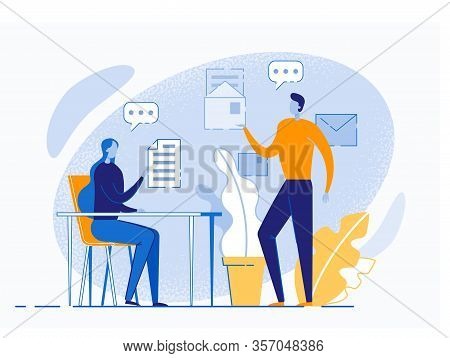 Corporate Documentation Flat Vector Illustration. Chief And Secretary, Office Workers Cartoon Charac