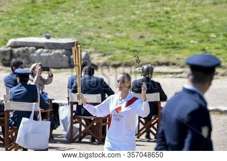 Olympic Flame Handover Ceremony For The Tokyo 2020 Summer Olympic Games At The Ancient Olympia
