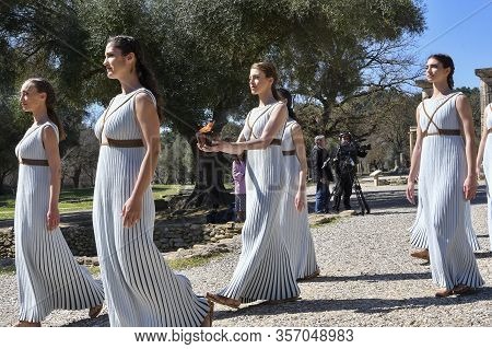 Olympic Flame Handover Ceremony For The Tokyo 2020 Summer Olympic Games At The Ancient Olympia