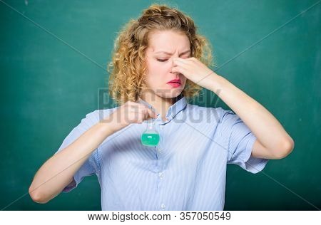 Girl Student Dislike Chemistry. Student Practicing On Hateful Lesson. High School Classes. College S