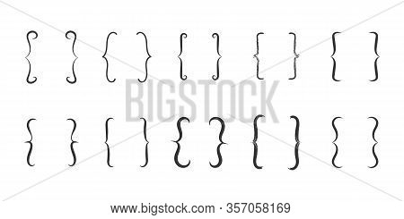 Brackets Vector Vintage Curly Typography Icon. Hand Drawn Simple Brackets Set. Black Hooks. Doodle, 