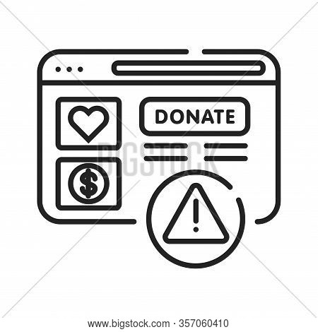 Charity Scam Black Line Icon. Cybercrime. Fake Donation. Pictogram For Web Page, Mobile App, Promo. 