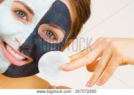 Girl Remove Black White Mud Mask From Face