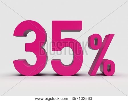 3d Render: Pink 35% Percent Discount 3d Sign on Light Background, Special Offer 35% Discount Tag, Sale Up to 35 Percent Off, Thirty-five Percent Letters Sale Symbol, Special Offer Label, Sticker, Tag
