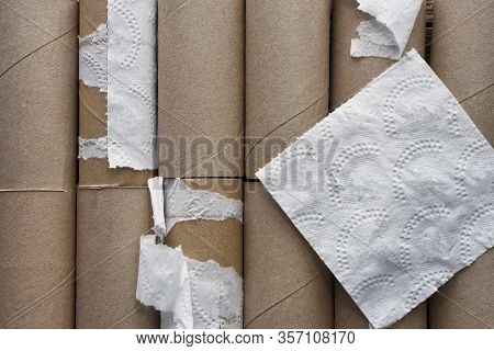 A Close Up Image Of Several Empty Brown Toilet Tissue Rolls.
