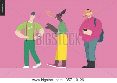 Waiting In Line - Modern Flat Vector Concept Illustration Of A Young Men A Women Standing In Line Wi