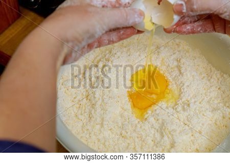 Making Dough For Baking Cheese Bread Called Chipa. Cuisine Of Paraguay.