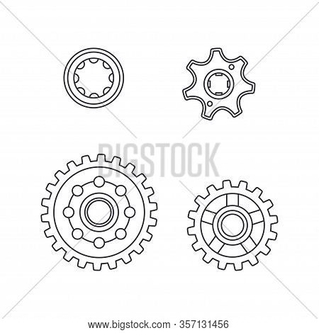 Line Vector Icon Set Auto Moto Parts Accessories Drive Gear. Repair Service Equipment. Engine Elemen