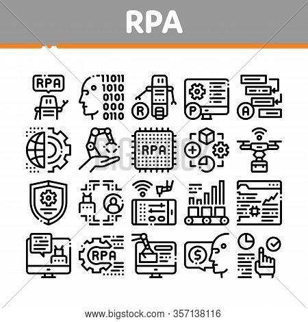 Rpa Cyber Technology Collection Icons Set Vector. Rpa Robotic Process Automation, Drone Delivering A