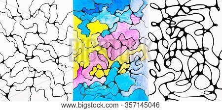 An Abstract Imaginary Picture With A Pink, Blue, Yellow, Black Colors Curves, A Psychological Art Th