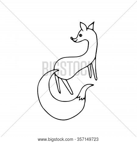 Foxes Back. Cartoons Hand Drawn Ink Sketch Monochrome Cute Animal Clipart Design Element Stock Vecto