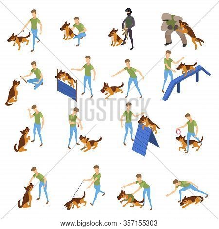 Cynologist Icons Set. Isometric Set Of Cynologist Vector Icons For Web Design Isolated On White Back