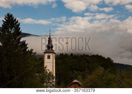 Bell Tower Of St John The Baptist Church In Bohinj, Slovenia