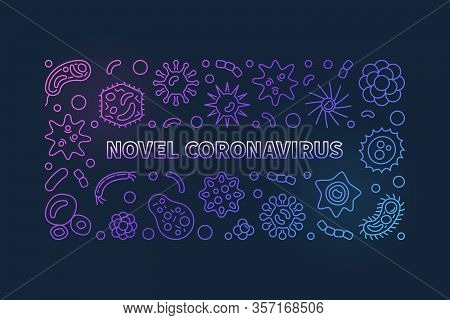 Vector Novel Coronavirus Concept Linear Colorful Banner Or Illustration On Dark Background