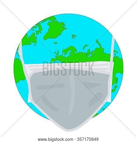 Planet Earth Wearing Protective Face Mask. Fine Dust, Environmental, Air Pollution, Industrial Smog,