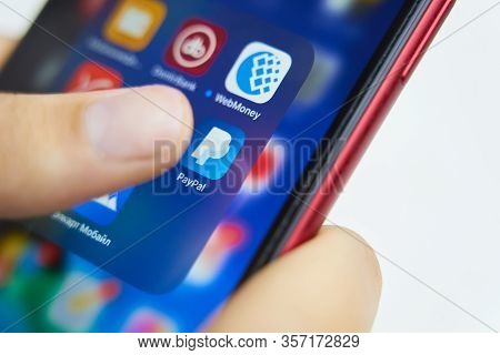 Bishkek, Kyrgyzstan - July 6 2019: Paypal Application Icon On Apple Iphone X Smartphone Screen Close
