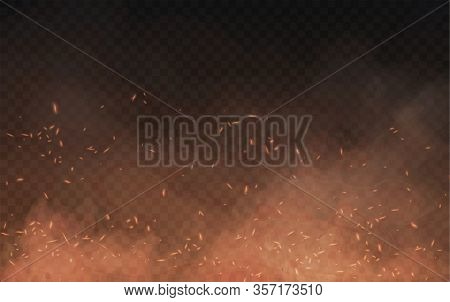 Abstract Brown Background Of Clouds Of Smoke And Sparks Or Embers From A Burning Fire With Copy Spac