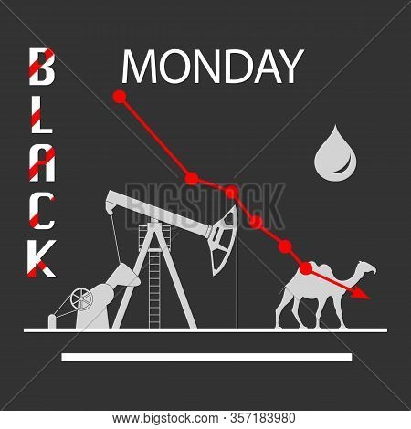 Vector Illustration Oil Industry. Falling Prices. Economic Crisis. Schedule Drop In Demand. Market. 