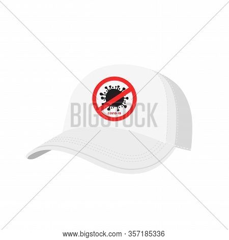 Empty Cap Template With Stop Coronavirus Sign Isolated On White Backgound. Corporate Company Or Firm