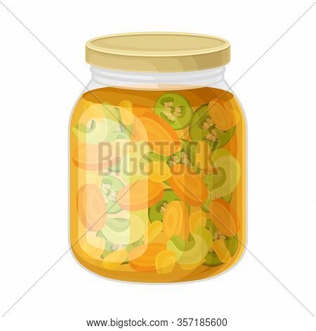 Glass Jar With Brined Vegetable Salad Vector Illustration