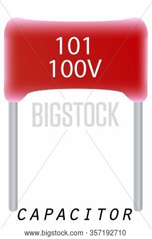A Film Capacitor With A Capacity Of 0.01 Nanofarads, Which Is Used In Radio Engineering, Is Red.