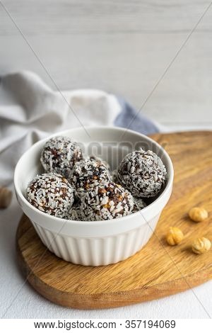 Dates And Nuts Balls With Coconut Copyspace