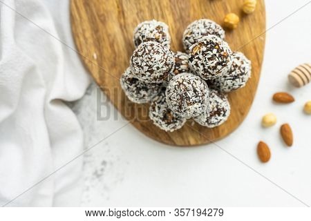 A Lot Of Balls Of Nuts And Dates Top View