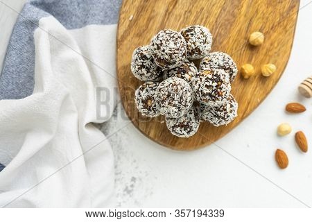 Raw Nuts And Coconut Balls Top View