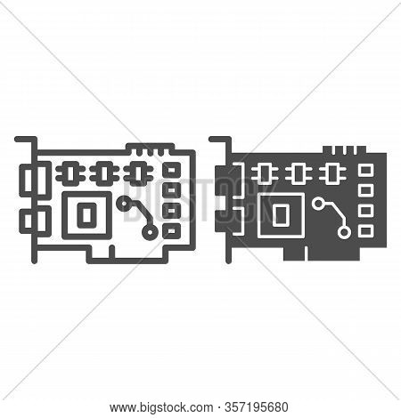 Video Card Line And Solid Icon. Circuit Board With Integrated Memory And Gpu Symbol, Outline Style P