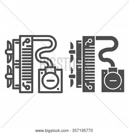 Water Cooling System Line And Solid Icon. Cooler Fans With Liquid In Radiator Symbol, Outline Style 