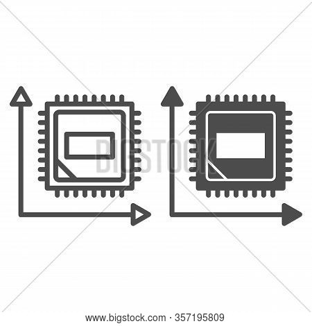 Microchip In Graph Line And Solid Icon. Computer Chip In Coordinate System Symbol, Outline Style Pic