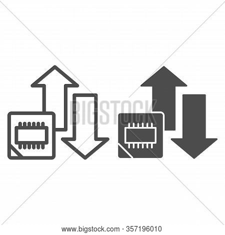 Microchip And Arrows Line And Solid Icon. Processor Bus Data Peak Throughput Symbol, Outline Style P