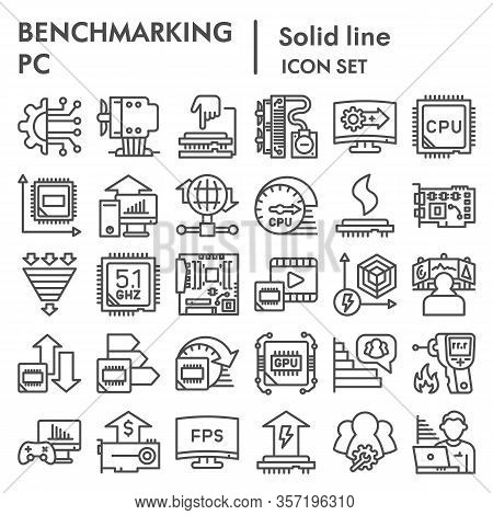 Benchmarking Line Icon Set. Technology And Computer Signs Collection, Sketches, Logo Illustrations, 