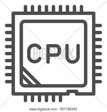 Processor Line Icon. Chip Or Microchip, Central Processing Unit Symbol, Outline Style Pictogram On W