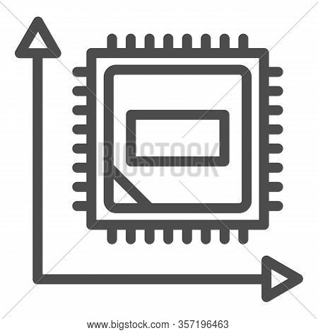 Microchip In Graph Line Icon. Computer Chip In Coordinate System Symbol, Outline Style Pictogram On 